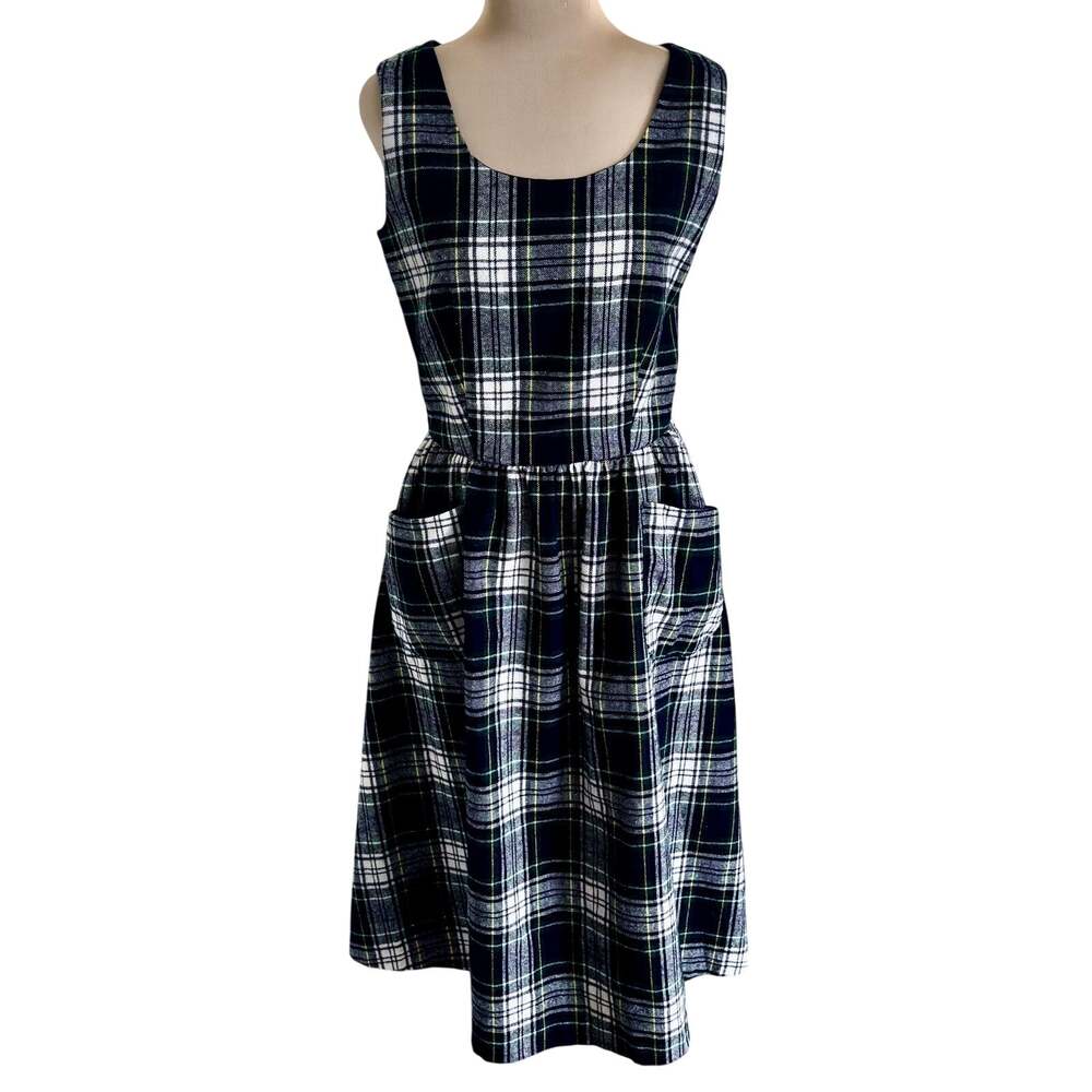 Tartan Plaid Wool Sleeveless Pinafore Midi Dress Jumper Academia Steampunk